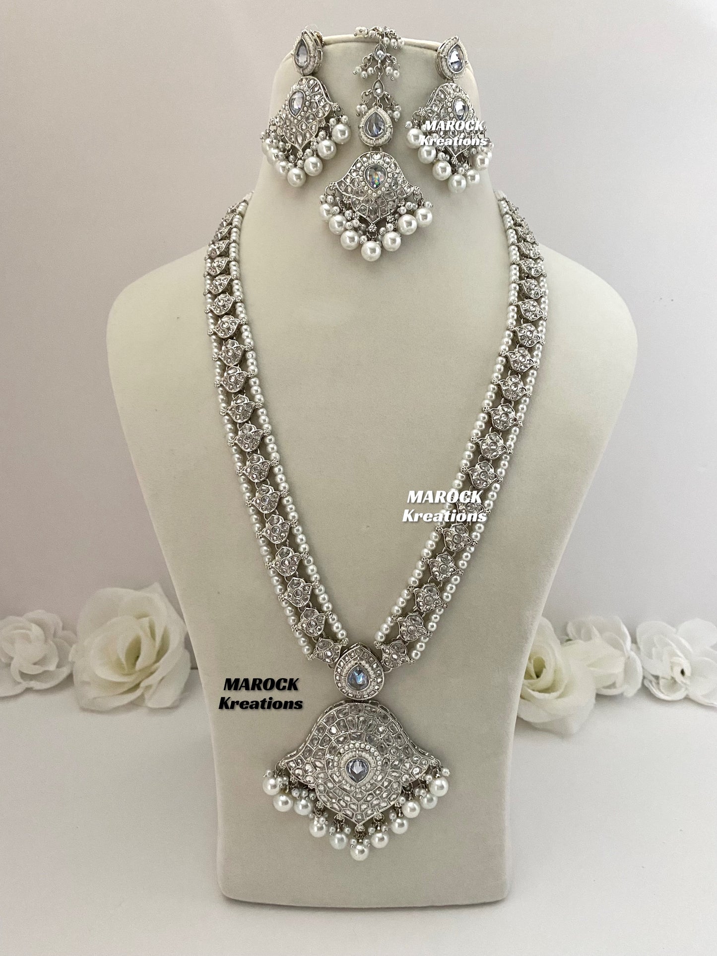 Polki Raani Haar in clear silver color/Long necklace