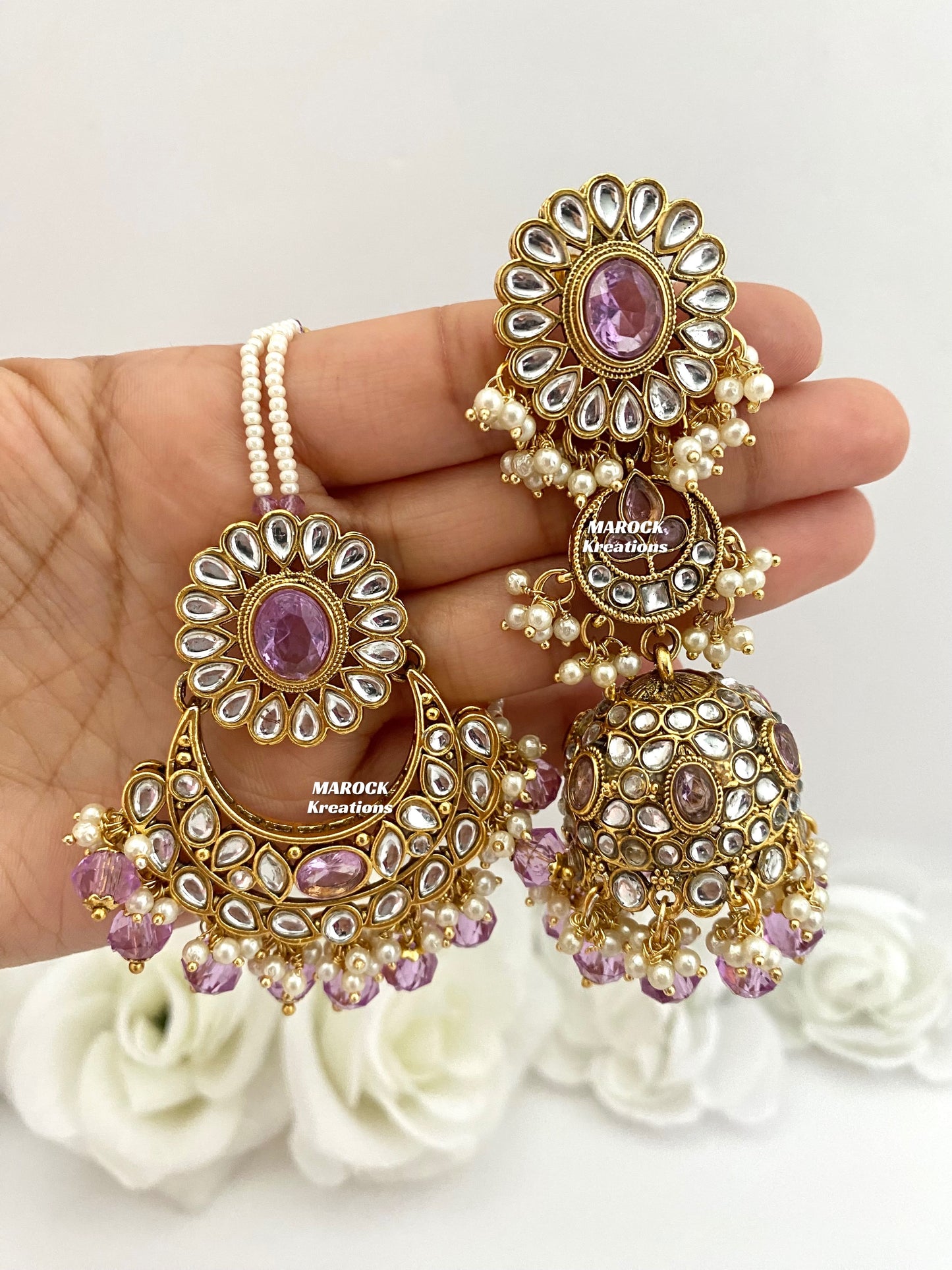 Premium Quality Kundan Jhumki Earrings and tikka sets