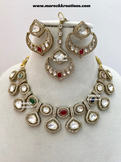 Gunjan Premium Quality Moissanite Kundan Necklace set