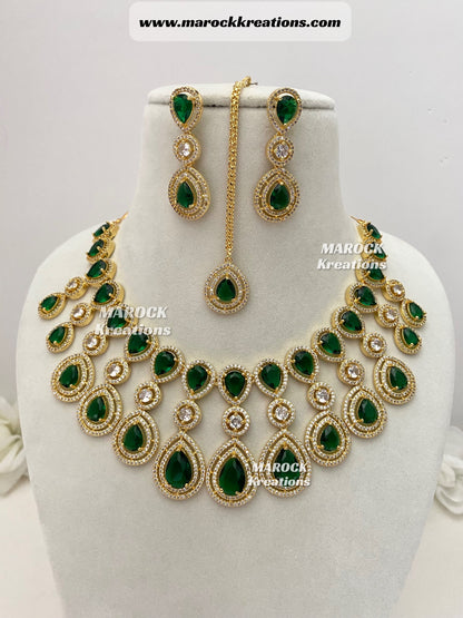 Soha Golden American Diamond Necklace set