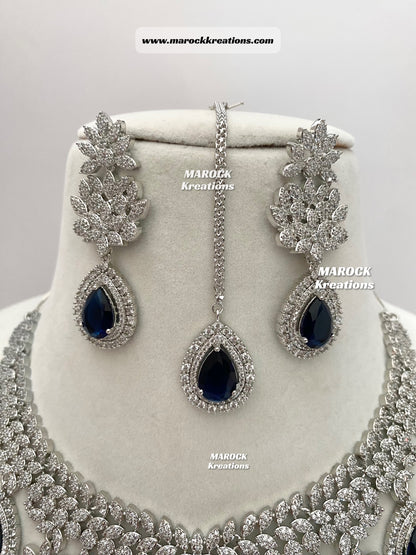 Silver American Diamond Statement Necklace set