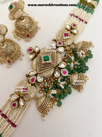 Habibi Premium Quality Gold plated Rajwadi Meenakari choker set