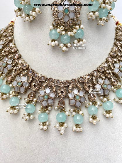 Arpan Antique Gold Polki MOP Statement Necklace set