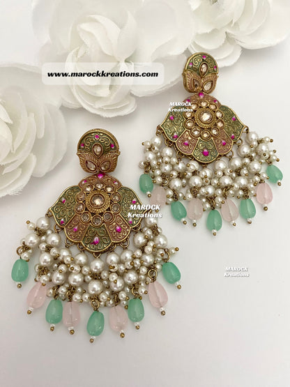 Premium Quality Polki Meenakari Statement Earrings