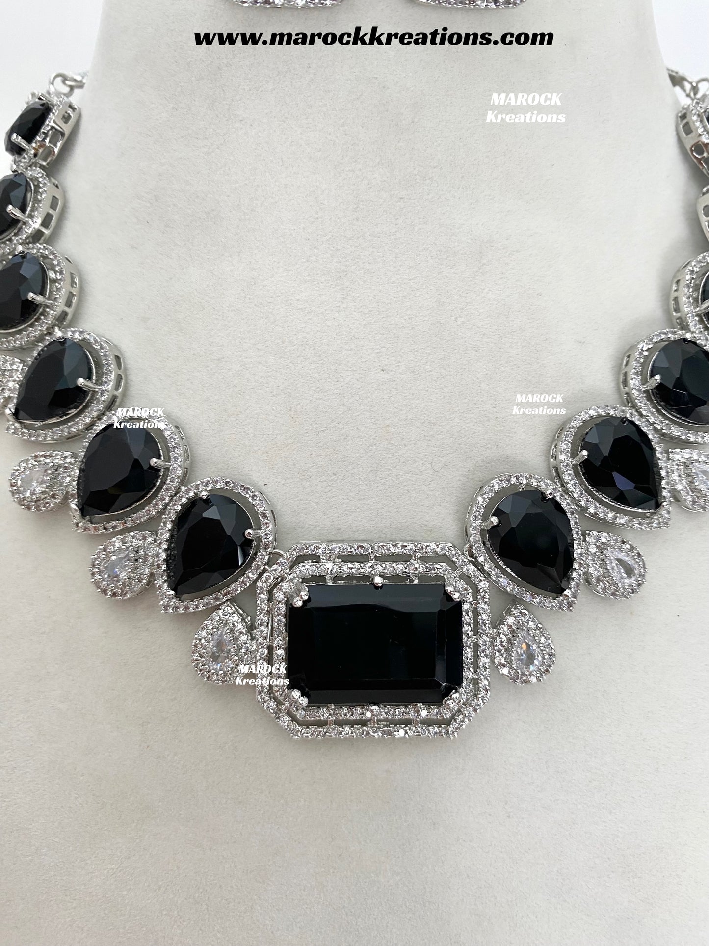 Fariha Silver American Diamond Necklace set