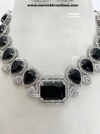 Fariha Silver American Diamond Necklace set