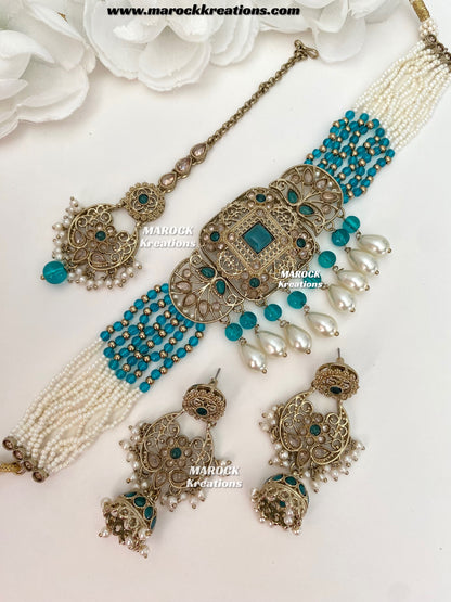 Naila Antique Gold Polki Choker set