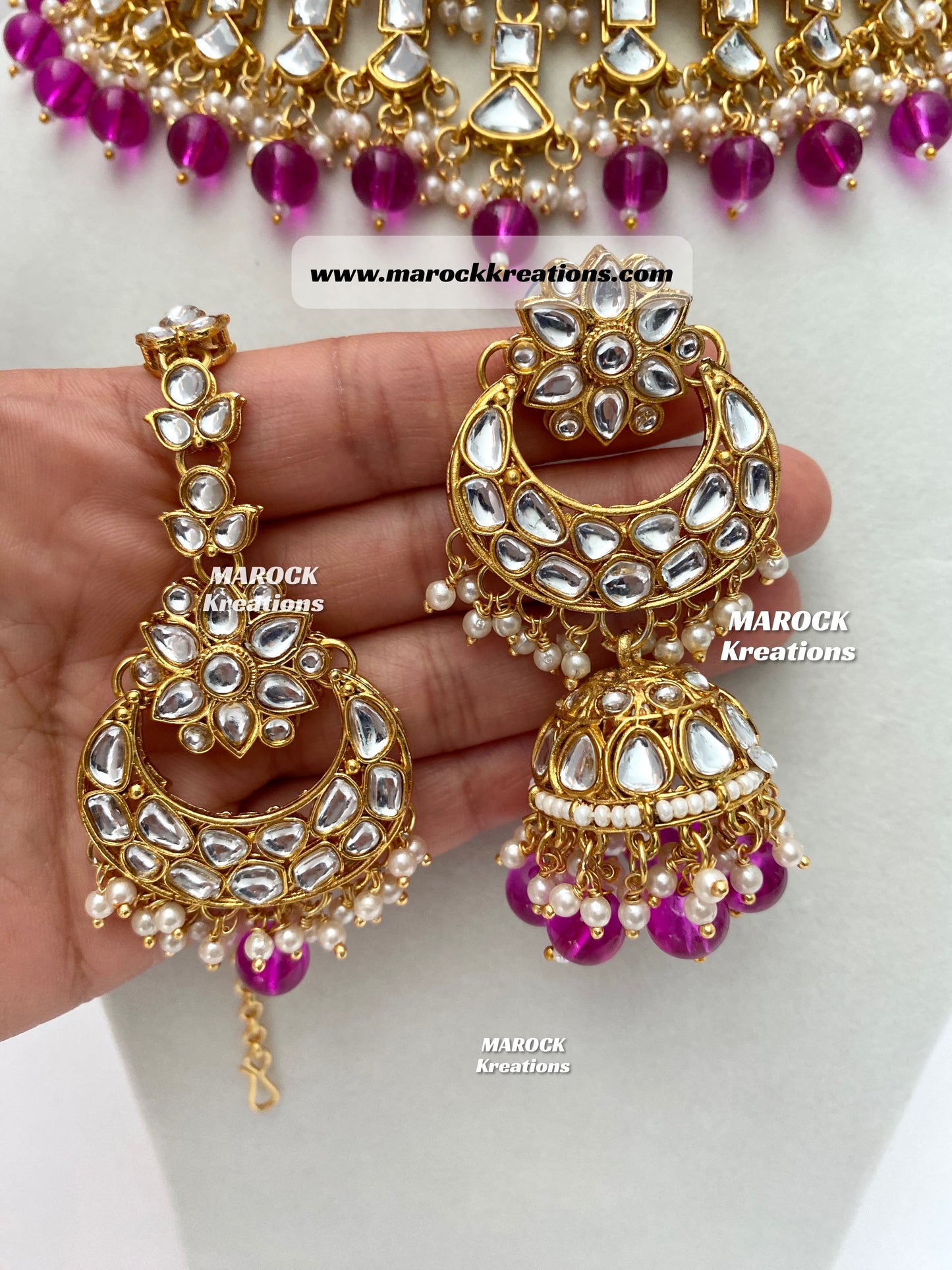 Statement Kundan Necklace set comes with Jhumki Earrings and Tikka