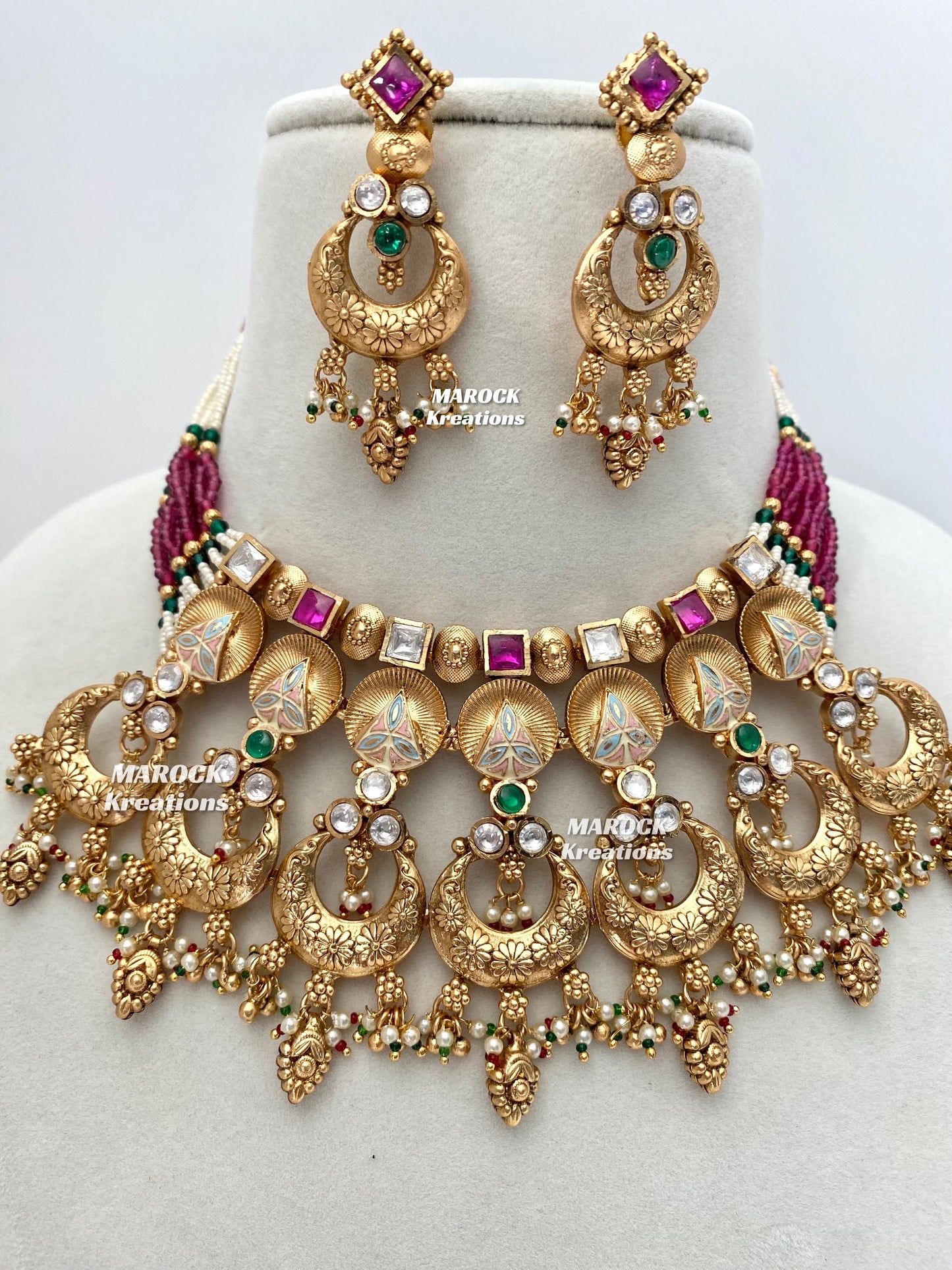 Sonika Premium Quality Gold plated Kundan Necklace set