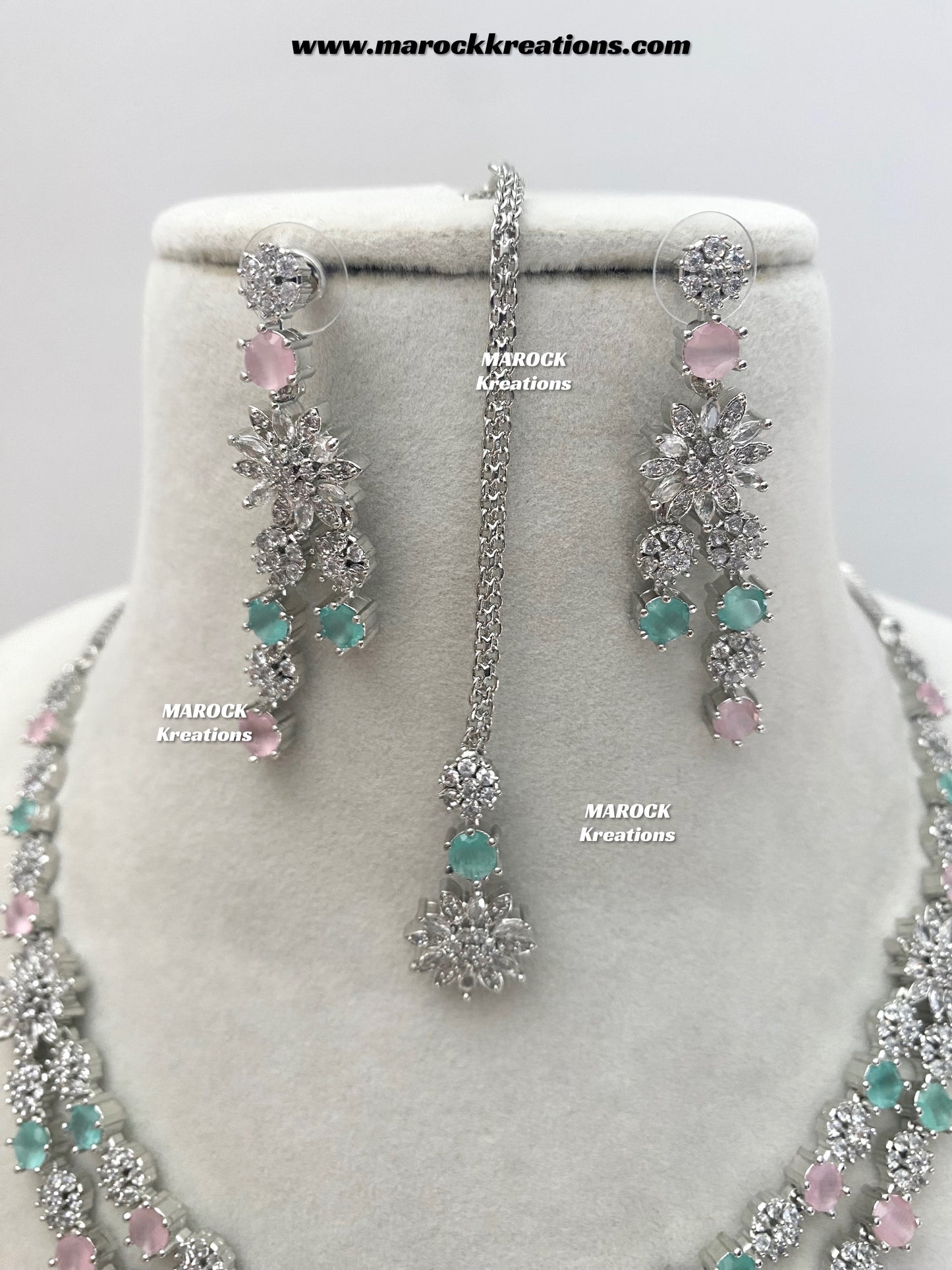 Sumra Silver American Diamond Double layer Necklace set  on