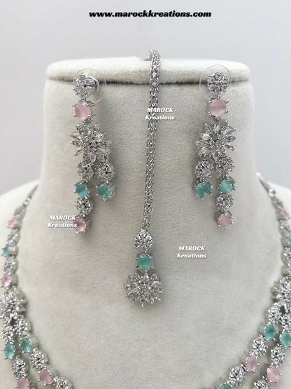 Sumra Silver American Diamond Double layer Necklace set  on