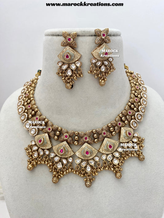Rashida Premium Quality exclusive Gold Plated Meenakari Rajwadi necklace set