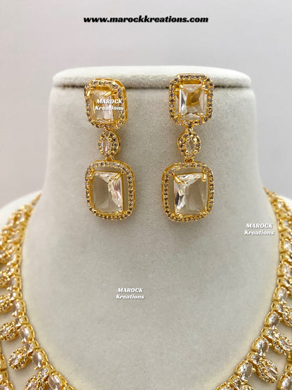 Eshika Gold American Diamond double layer Necklace set