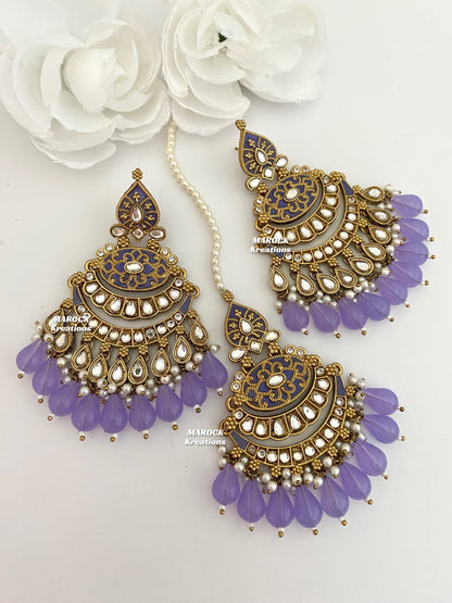 Premium Quality Kundan Meenakari Statement Earrings and tikka sets