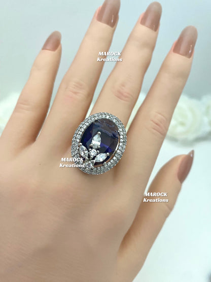 Silver American Diamond adjustable Finger Ring