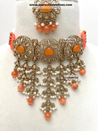 Amaira Antique Gold Polki choker set