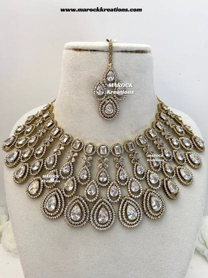 Tushita Antique Gold American Diamond Statement Necklace set/Bridal set