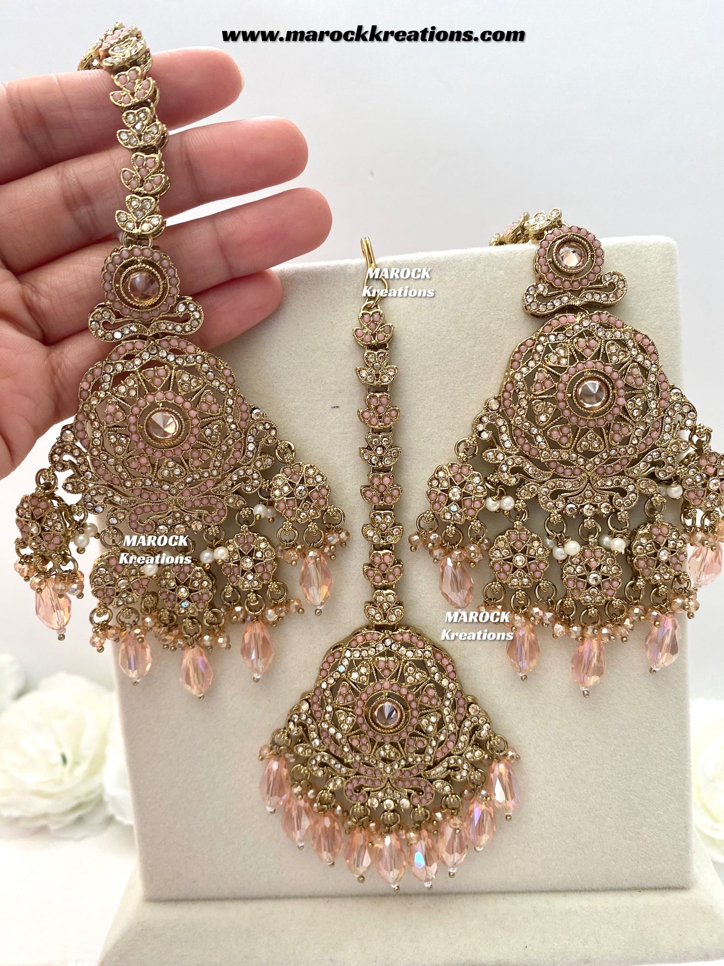 Sumona Polki Earrings (attached saharey) and tikka set