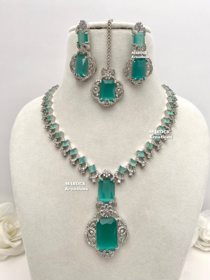 Nita Ambani Inspired Silver American Diamond Necklace set