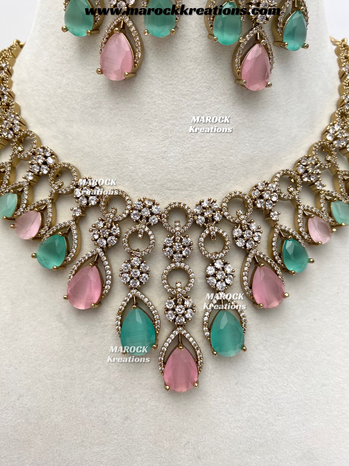 Anshika Antique Gold American Diamond Statement Necklace set