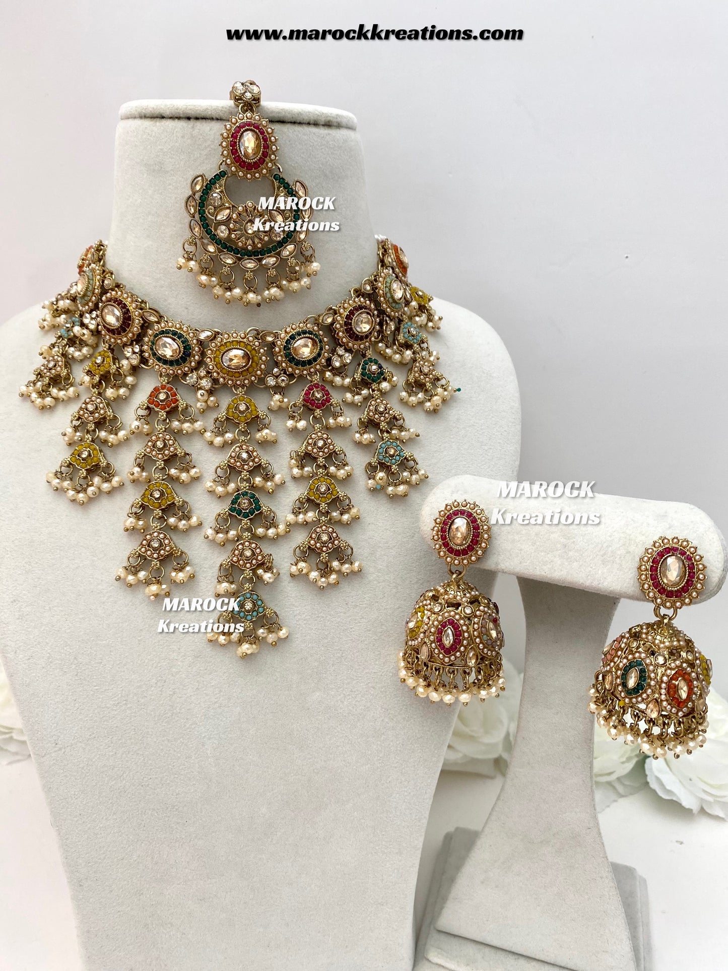 Shaya Antique Gold Polki waterfall Choker set