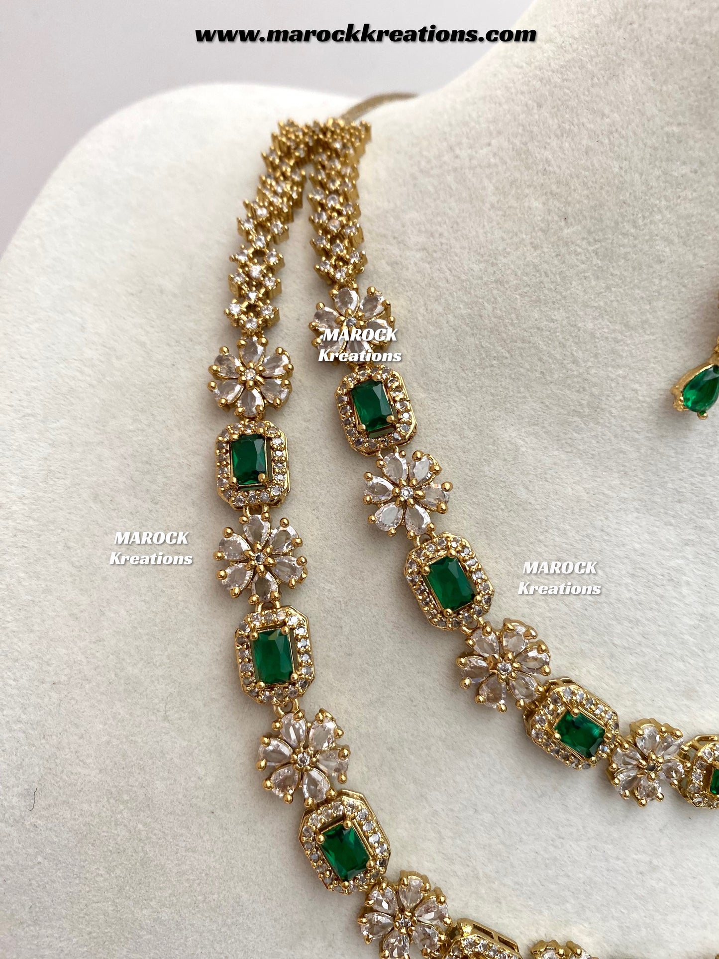 Sineka Antique Gold American Diamond double layer Statement Necklace set