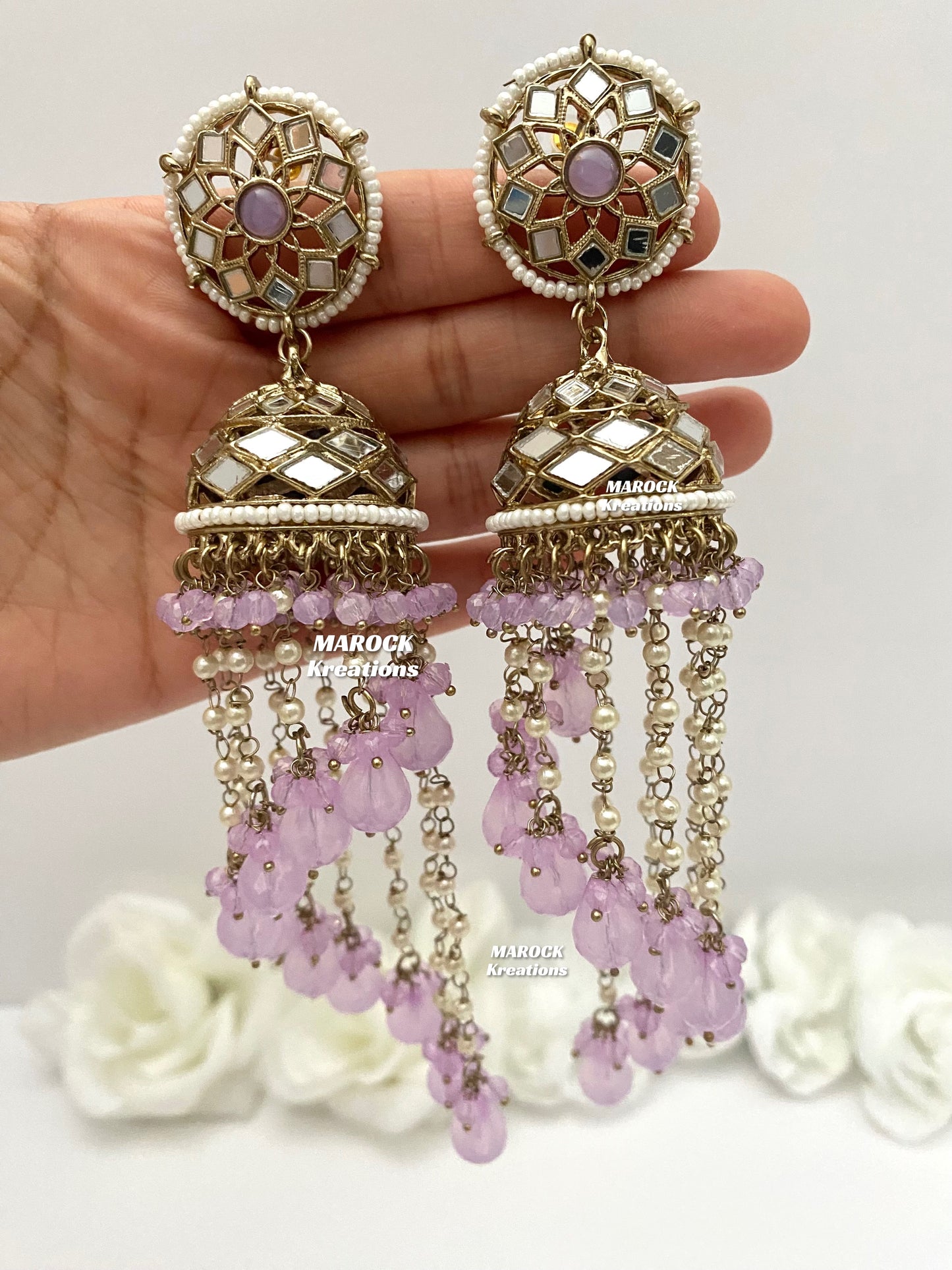 Antique Gold Mirror Statement Jhumki long Earrings