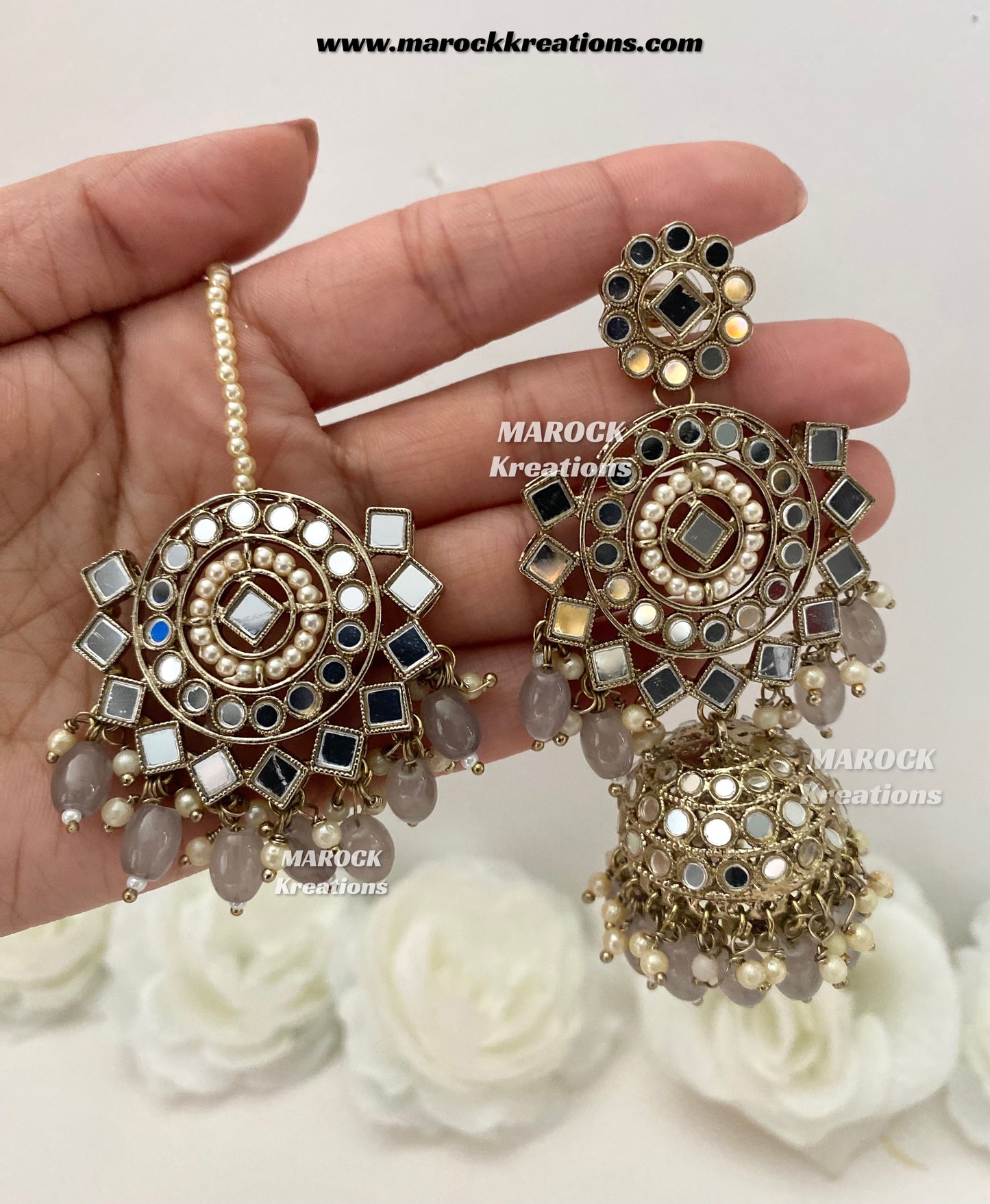 Aariya Premium Quality Mirror Earrings and tikka set