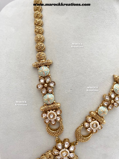 Nella Premium Quality Gold plated Kundan Meenakari exclusive long Necklace set/Rani haar set