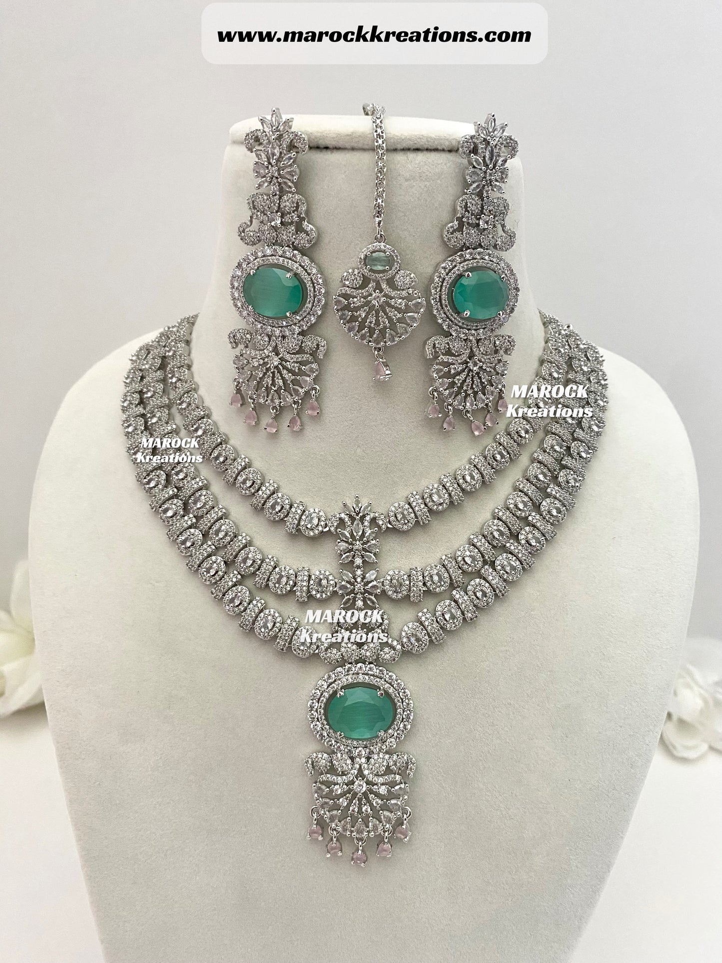 Anila American Diamond Triple layer Necklace set