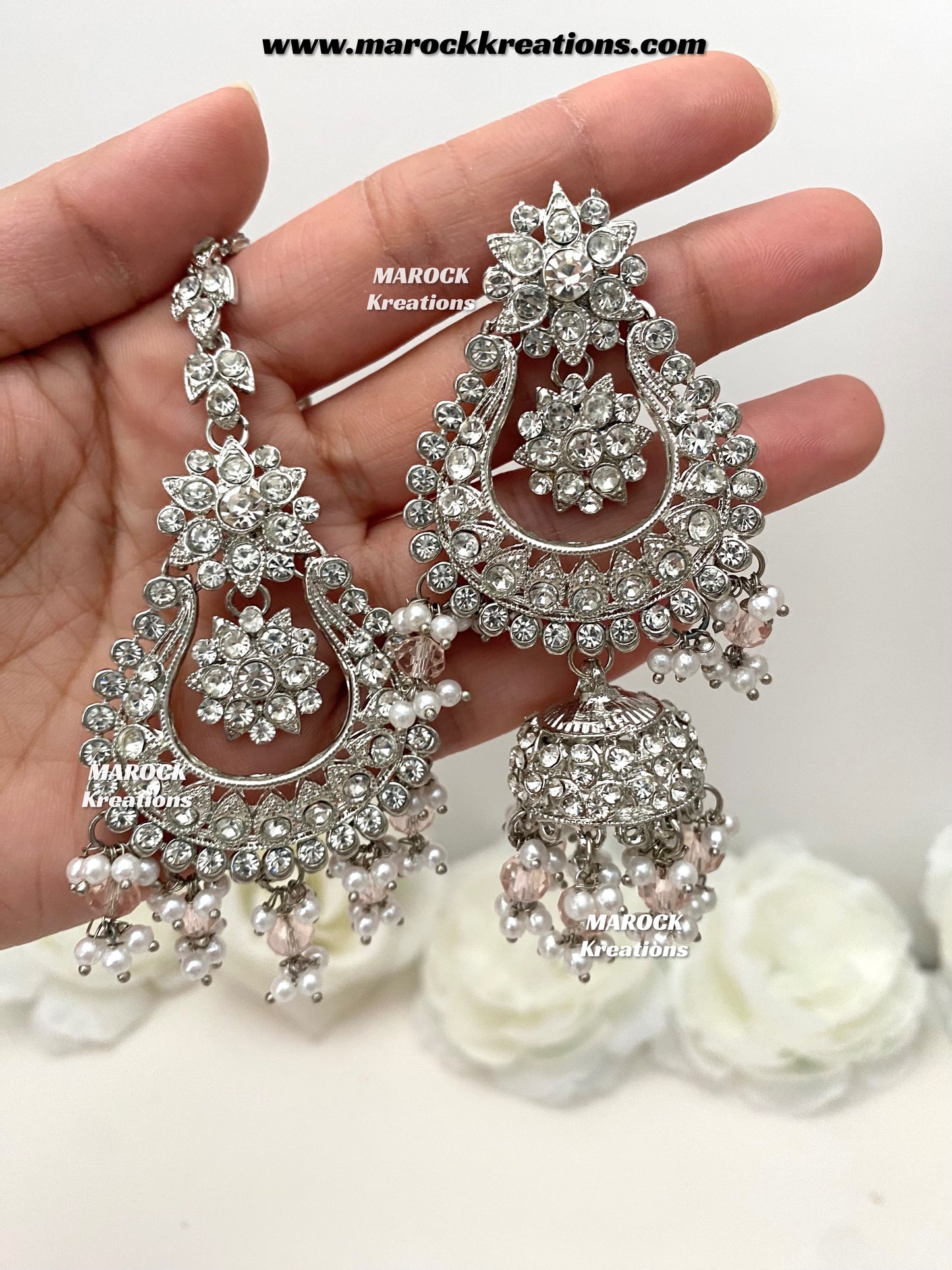Sarwat Premium Quality Pakistani Silver Pink Bridal set/bridal jewelry