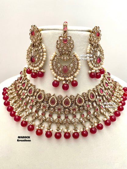 Sadhna Antique Gold Polki Necklace set