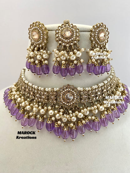 Antique Gold Polki choker sets