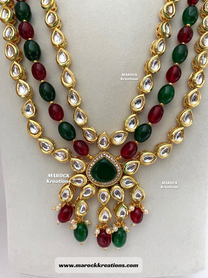 Kundan and Monalisa Rani Haar/Long necklace (Back side Meenakari)