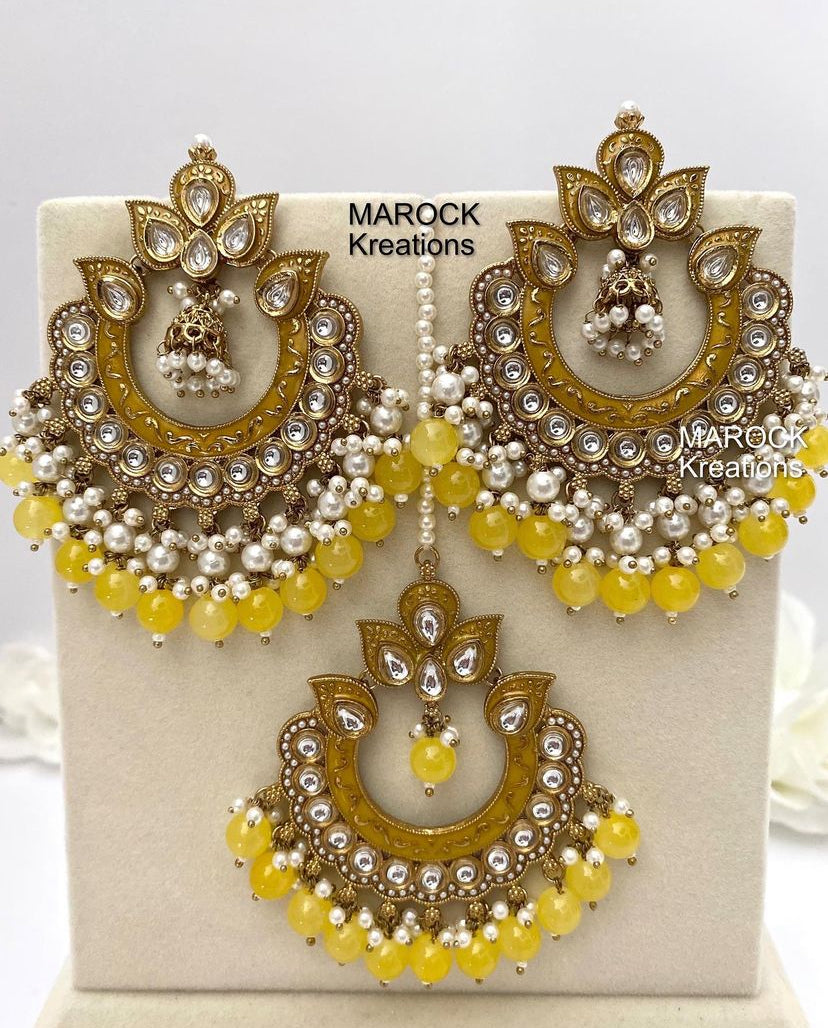 Premium Quality Kundan Meenakari Earrings and tikka set