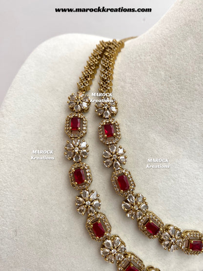 Sineka Antique Gold American Diamond double layer Statement Necklace set