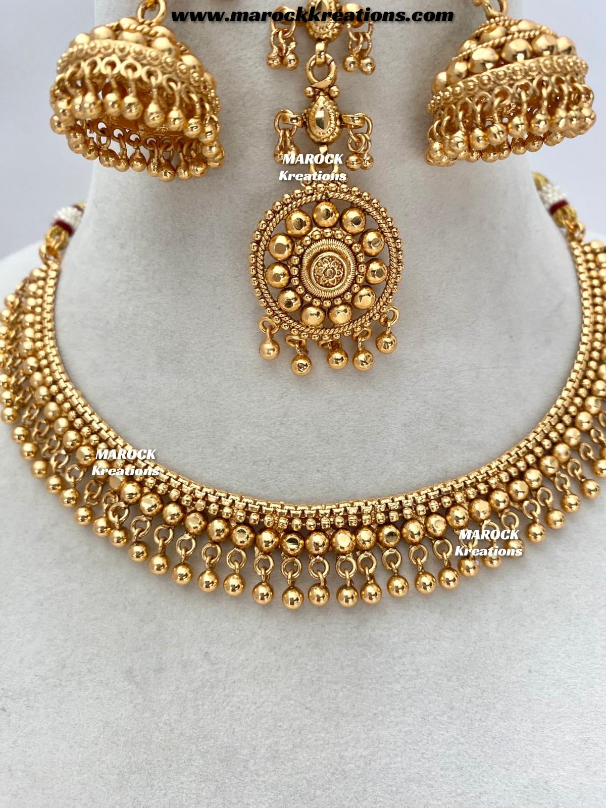 Nazrin Premium Quality Gold Plated necklace set/Earchains/ Saharey attached with Earrings