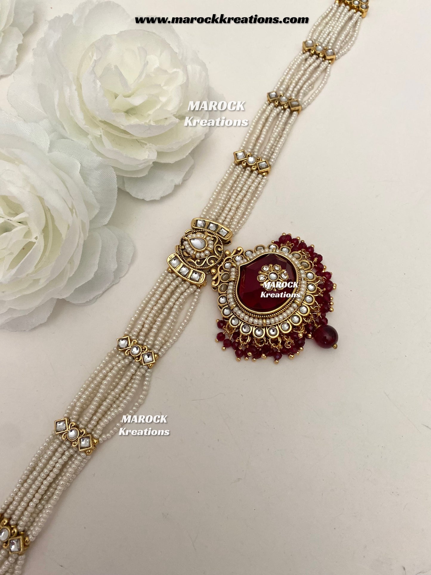 Kanishka Premium Quality Kundan Maroon/Dark Red Statement Bridal set