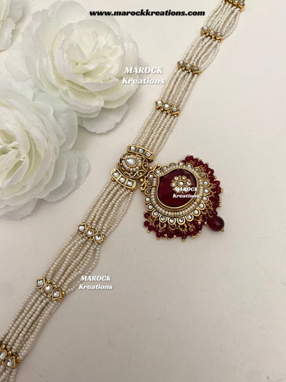 Kanishka Premium Quality Kundan Maroon/Dark Red Statement Bridal set