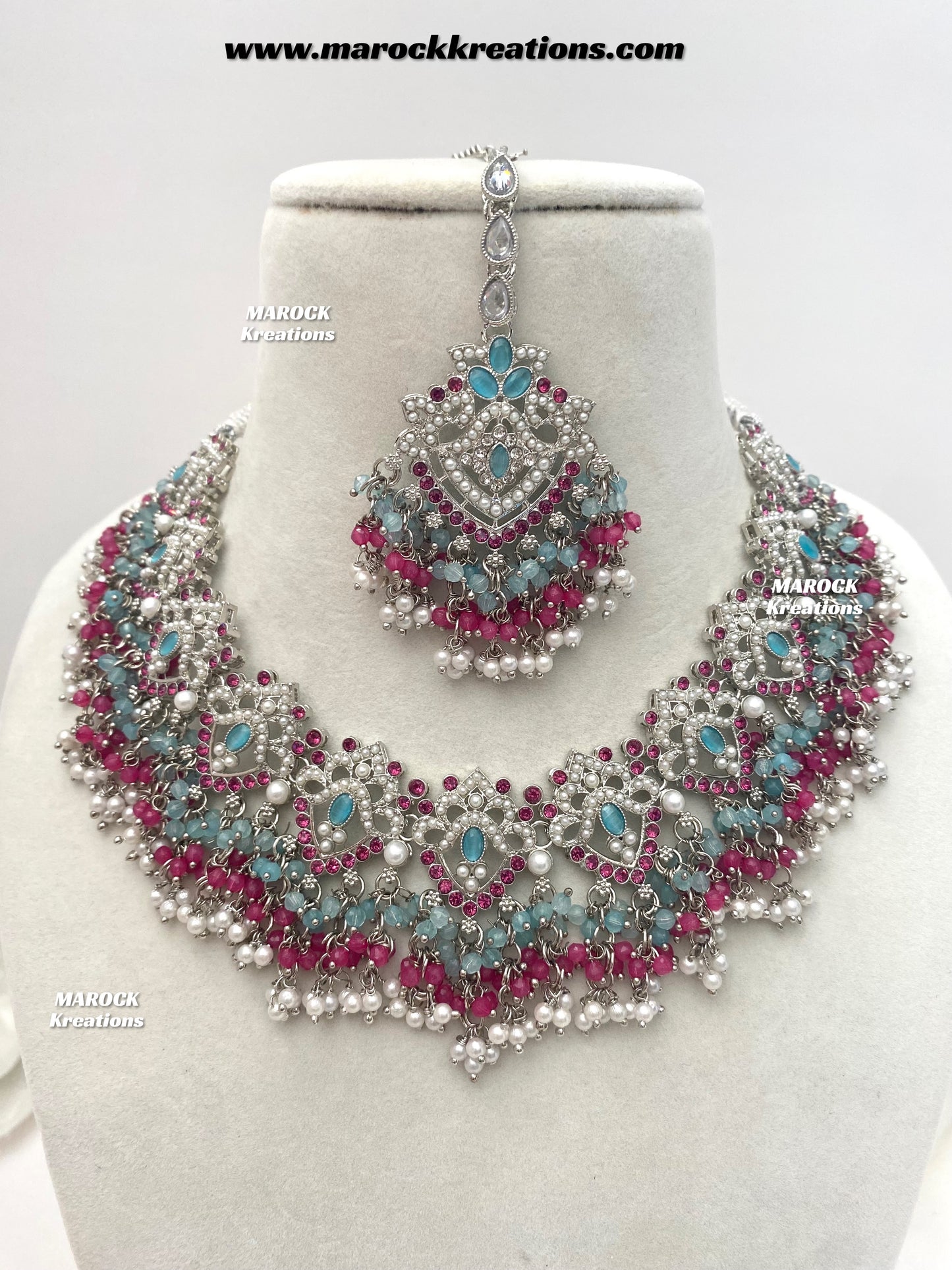 Aisha Silver Pakistani Necklace set with Passa