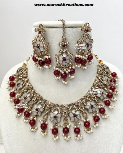 Arpan Antique Gold Polki MOP Statement Necklace set