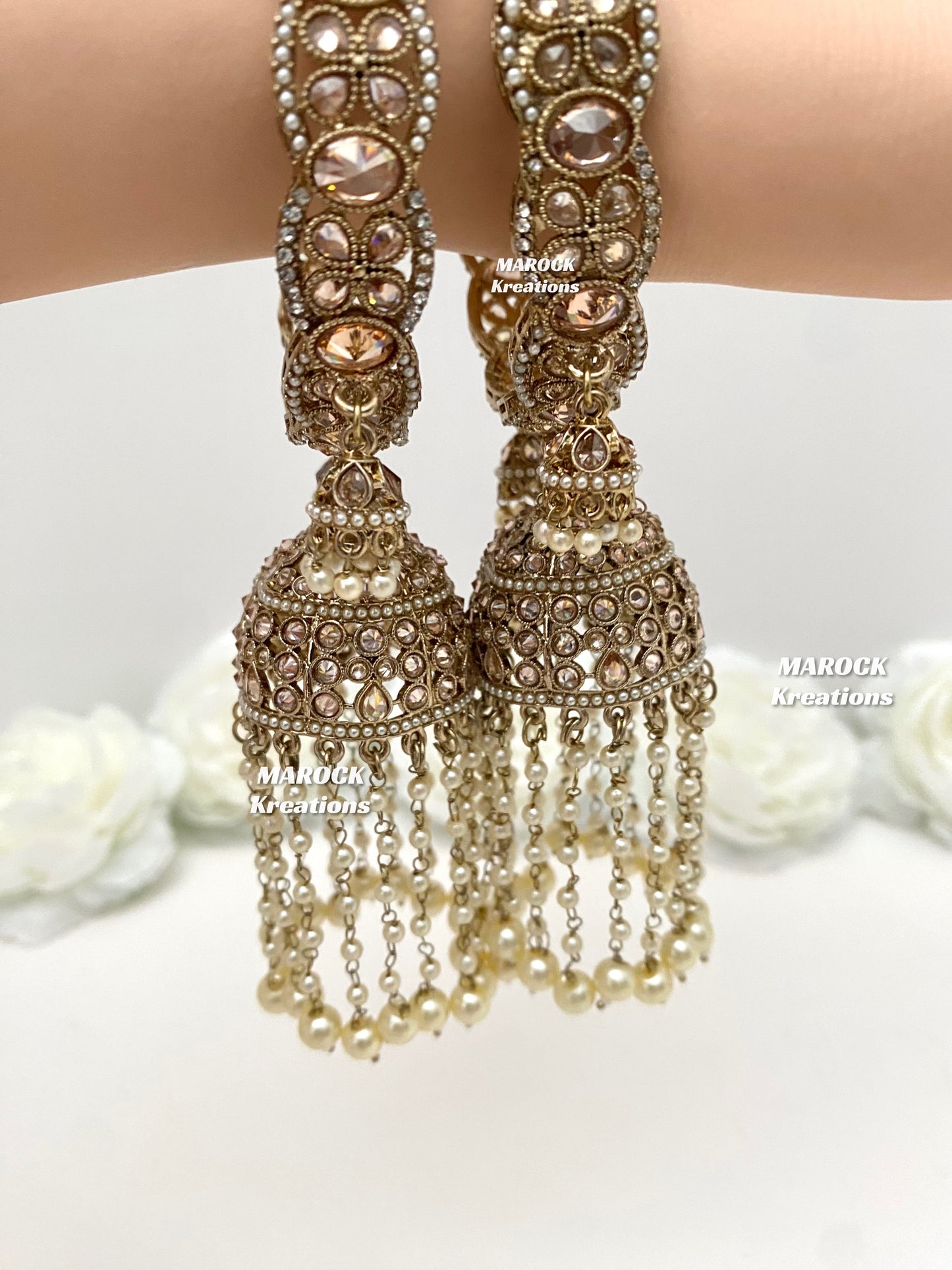 Kaynat Antique Gold Kaleere style Jhumki Bangles/Kade