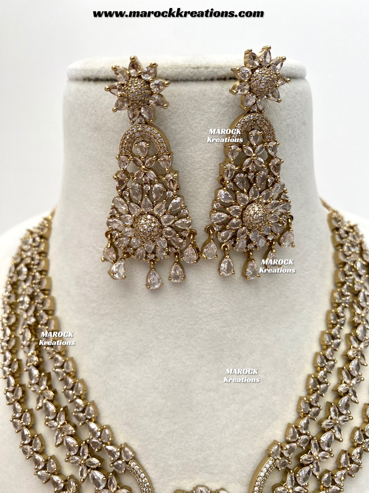 Zenab Antique Gold American Diamond Statement Necklace set