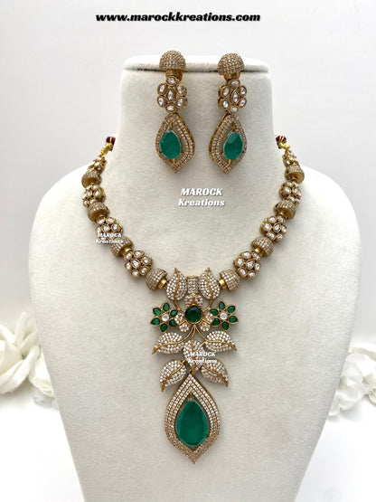 Milly Premium Quality Moissanite Kundan and American diamond Statement necklace set