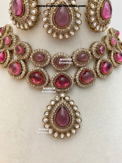Zafina Premium Quality Moissanite Kundan Statement Choker/Necklace set