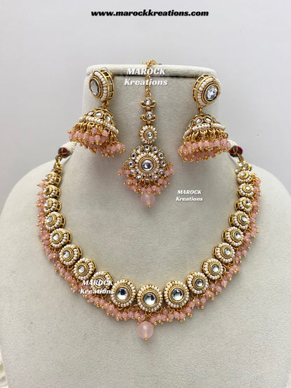 Akshi Premium Quality Kundan Single line Necklace set
