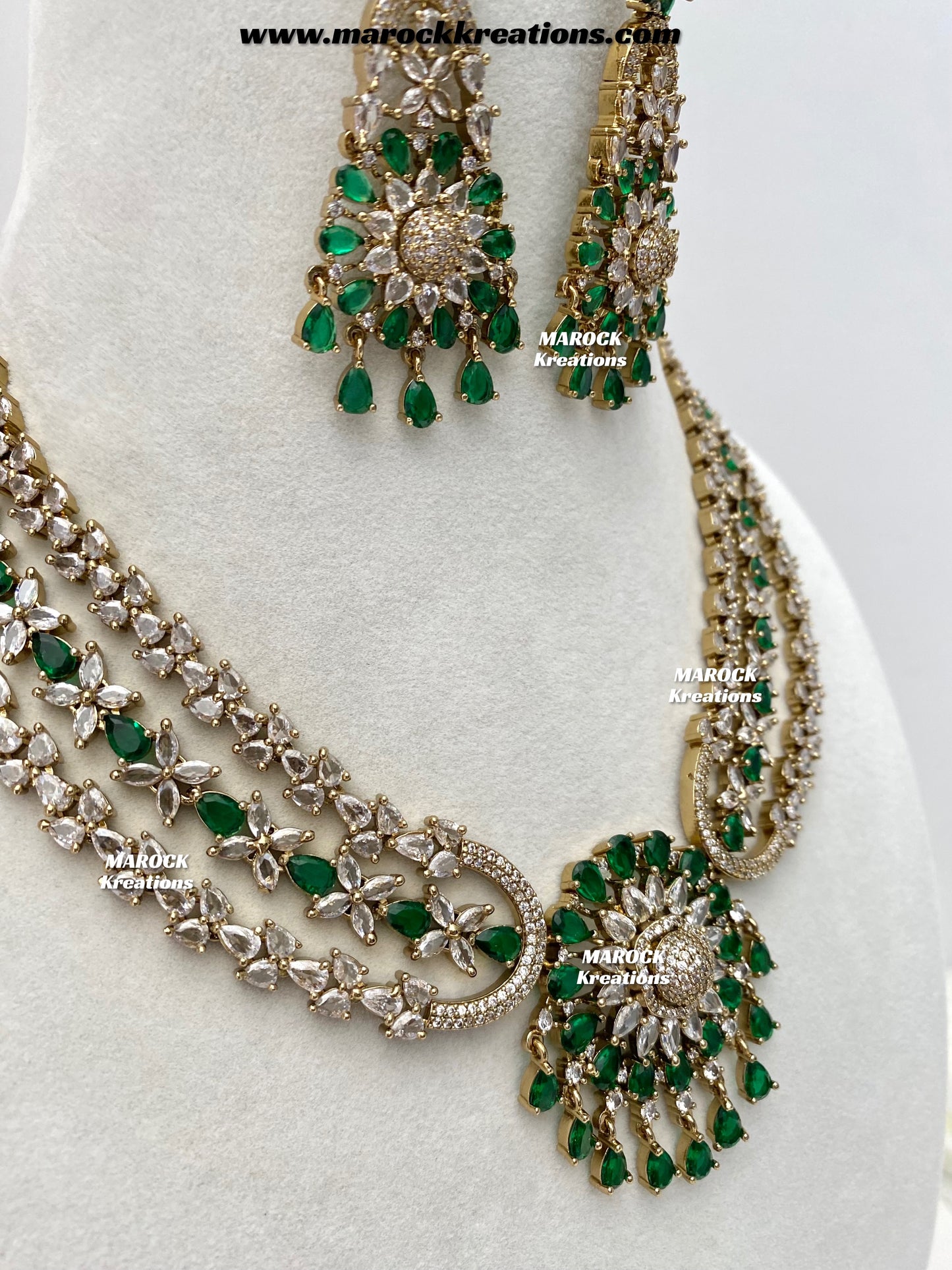 Zenab Antique Gold American Diamond Statement Necklace set