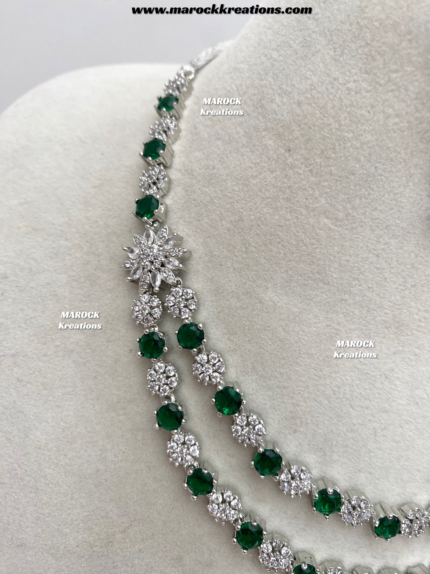 Sumra Silver American Diamond Double layer Necklace set  on