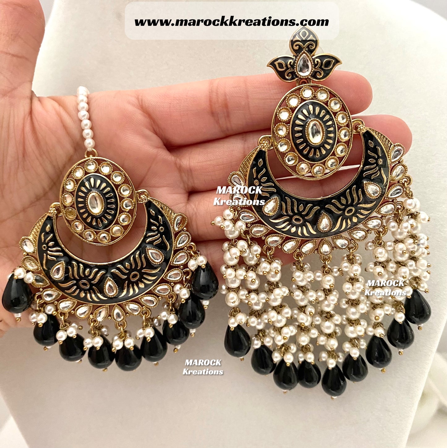 Ishika Premium Quality Kundan Meenakari Oversized Statement Earrings and tikka set