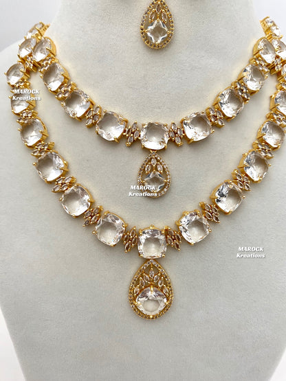 Aster Golden American Diamond Double layer Necklace set